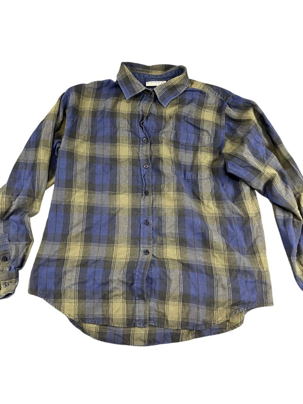 Bugle Boy Collection For Her Womens Plaid Button-Up Flannel Shirt Blue/Yellow XL